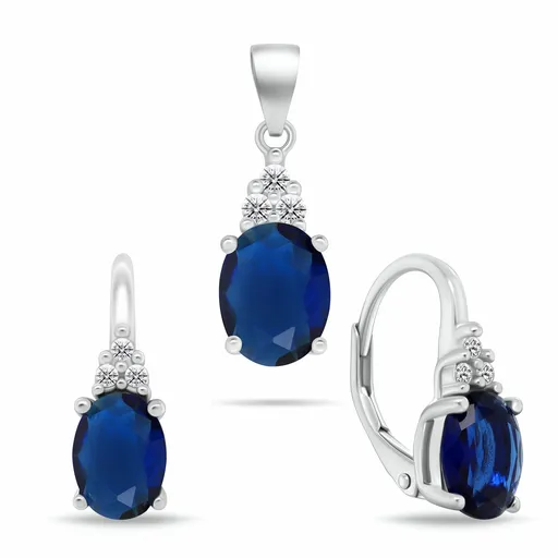 Brilio Silver Set šperků s modrými kubickými zirkony SET293WB (přívěsek, náušnice)