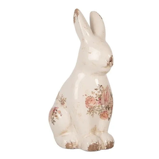 Béžová keramická dekorace králík s růžemi Rosien L - 16*12*28 cm Clayre & Eef