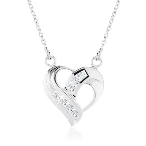 Stříbrný náhrdelník 925, přívěsek ve tvaru srdce - zatočené linie, čiré zirkony