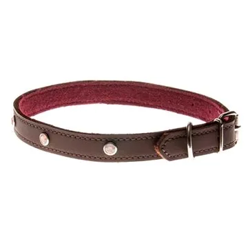 Cobbys Pet Obojek z pravé olejové kůže podšitý a zdobený růžovými kamínky 20mm (COBoboj235nad)