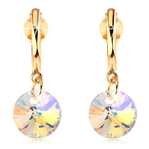 Náušnice ze žlutého 14K zlata - úzký lesklý oblouk, světle žlutý krystal Swarovski