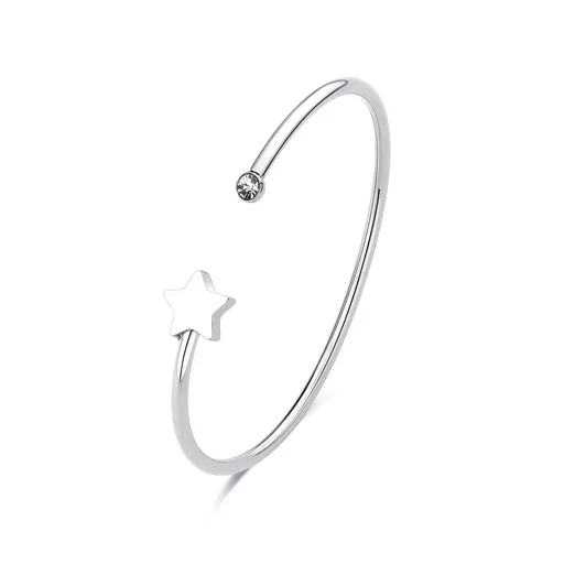 S'Agapõ Otevřený pevný náramek Hvězda s krystalem Click SCK240