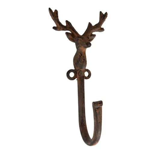 Hnědý antik nástěnný háček Jelen - 8*6*16 cm Clayre & Eef