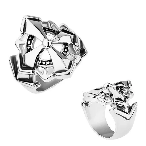 Prsten z chirurgické oceli, velký maltézský kříž zdobený patinou - Velikost: 55