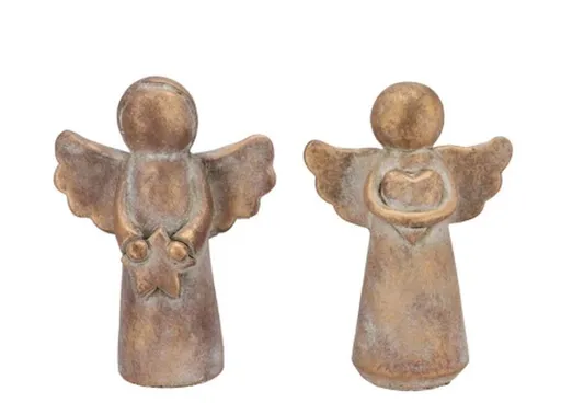 2ks zlatá antik cementová dekorace anděl se srdcem Angel Gold - 15*7*20 cm daan kromhout