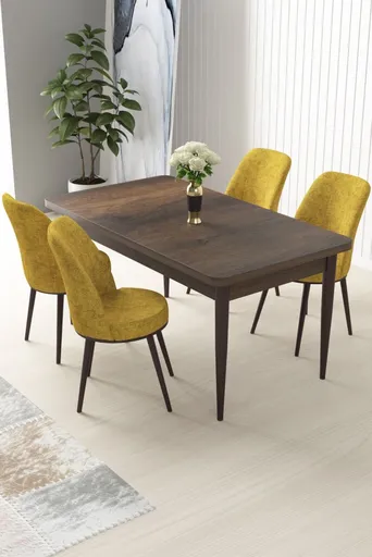 Dining Table & Chairs Set (5 Pieces) Nil - Baroque, Mustard