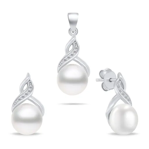 Brilio Silver Stříbrný set šperků se zirkony a perlami SET276W (přívěsek, náušnice)