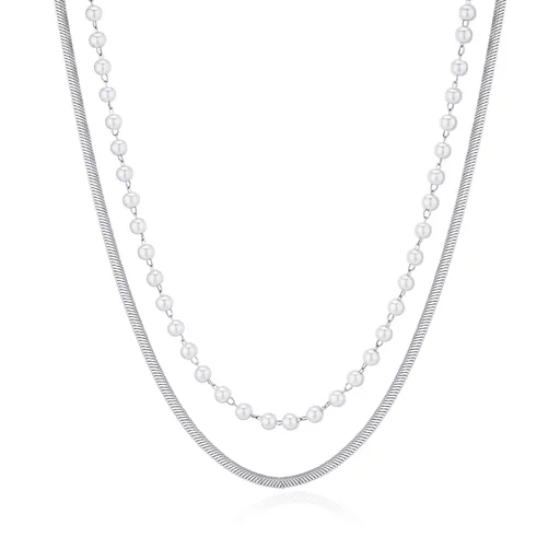 S'Agapõ Dvojitý ocelový náhrdelník s perlami Wisdom SWI05