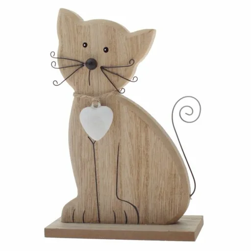 Dekorace dřevěná kočka 15 cm, hnědá