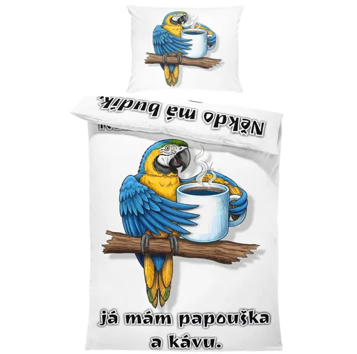 Povlečení Papoušek a káva (Rozměr : 1x150/200 + 1x60/50)