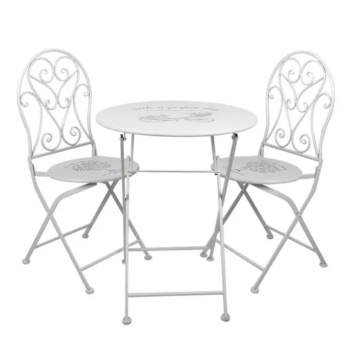 Bílá kovová zahradní souprava Perfect Day - Ø 60*70 / 2x Ø 40*40*92 cm Clayre & Eef