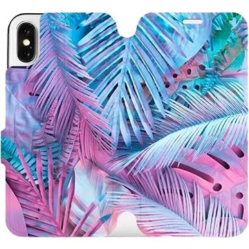 Flipové pouzdro na mobil Apple iPhone X - MG10S Fialové a modré listy (5903226347216)