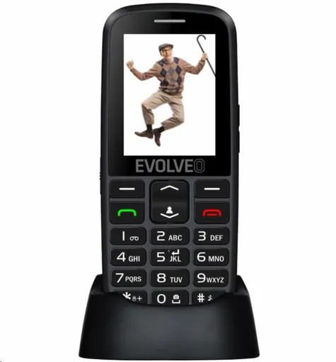 EVOLVEO EasyPhone EG, mobilní telefon pro seniory s nabíjecím stojánkem, černá