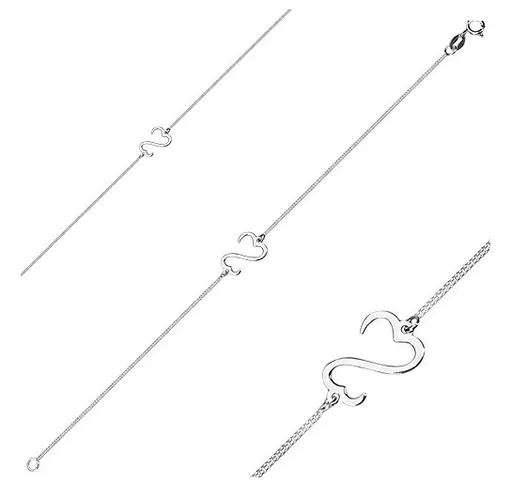 Stříbrný náramek 925 - jemný řetízek, dvě neúplná srdíčka, karabinka