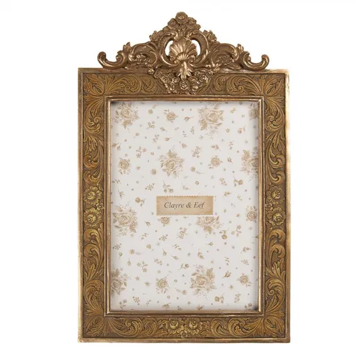 Zlatý antik fotorámeček s květy a ornamenty - 17*2*26 cm / 13*18 cm Clayre & Eef