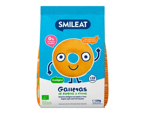 Smileat BIO špaldové sušenky s jablečnou šťávou a extra panenským olivovým olejem 10M+ 220 g