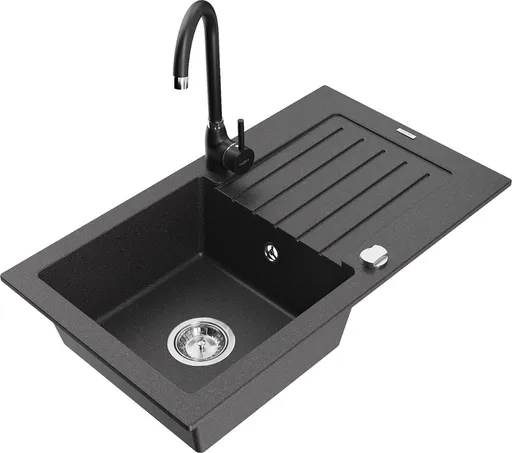MEXEN/S Pablo granitový dřez s odkapávačem včetně baterie Telma, černá kropenatá 6510-76-670200-70