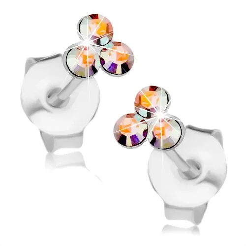 Náušnice ze stříbra 925, trojice krystalků Swarovski s duhovým leskem