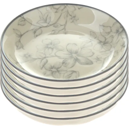 Sada 6 dezertních talířů Něžné kvítí 10 cm, šedá
