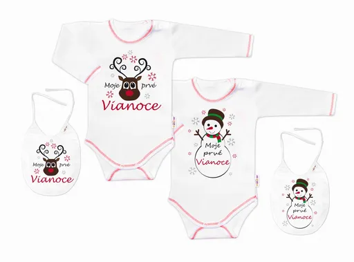 Baby Nellys Body dlouhý rukáv Moje prvé Vianoce, Sněhulák, bílé