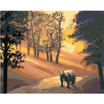 Zuty - Malování podle čísel - MEDVĚD V LESE A ZÁPAD SLUNCE (D. RUSTY RUST), 80x100 cm, vypnuté plátn (HRAmmb03561nad)