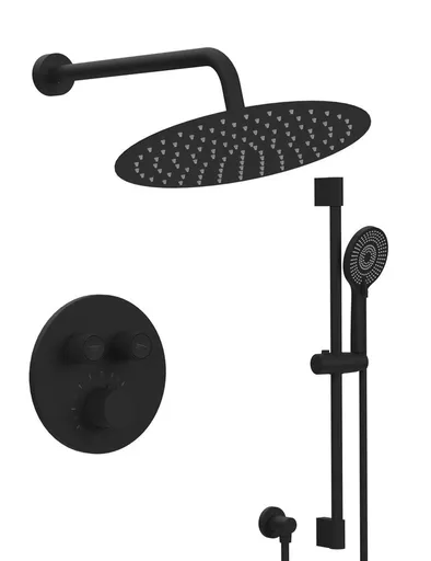 SAPHO SMART SELECT podomítkový sprchový set s termostatickou baterií, 2 výstupy, posuvný držák sprchy, černá mat RP032B-02