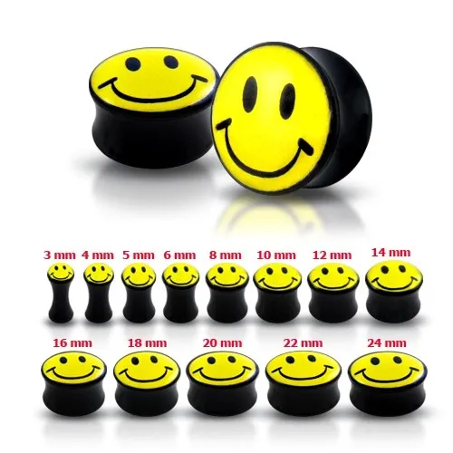 Plug do ucha černé barvy se žlutým smajlíkem - Tloušťka : 12 mm