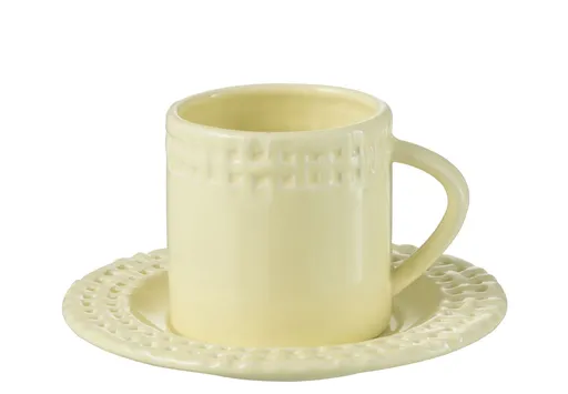 Žlutý keramický šálek s podšálkem Hella Yellow - 14*14*9 cm J-Line by Jolipa