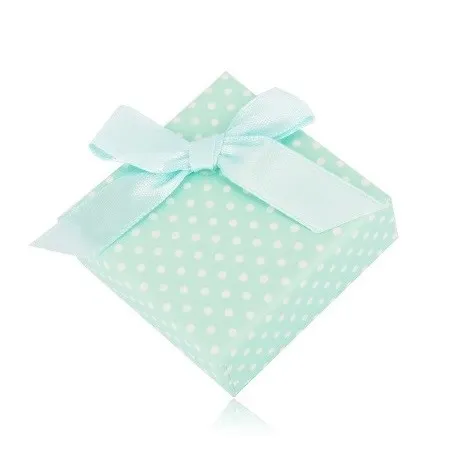 Puntíkovaná krabička na náušnice nebo dva prsteny - mátově zelený odstín, mašle