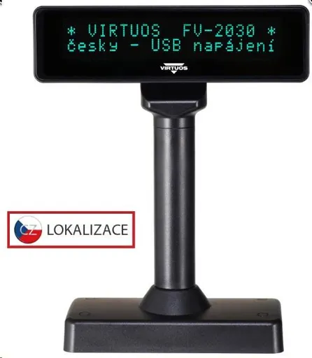 Virtuos VFD zákaznický displej Virtuos FV-2030B 2x20 9mm, USB, černý