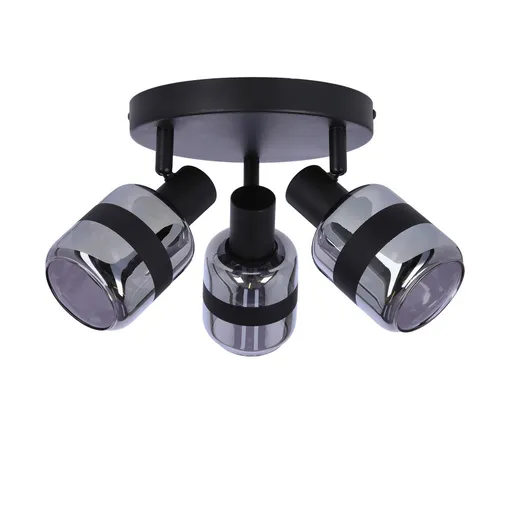 Stropní lampa Yuki, matně černá, 3x15W, E14, kouřové stínidlo