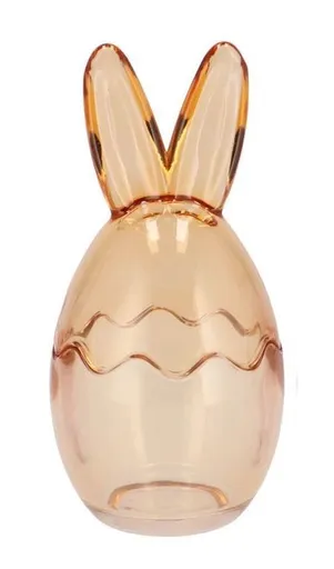 Pastelová jantarová skleněná dóza vajíčko s oušky Rabbi - Ø 8*17 cm daan kromhout