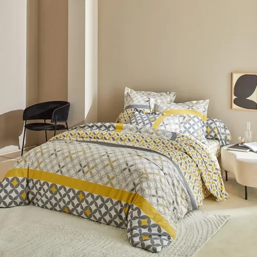 Bavlněné povlečení Marlow, šedá/žlutá, 140 x 200 cm