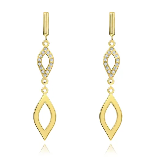 Náušnice ze 14K zlata s jemně zrnitým tvarem a čirými zirkony