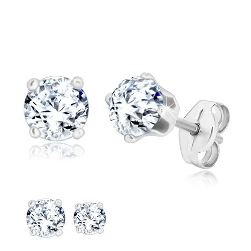 Náušnice ze stříbra 925 - kulatý zirkon v transparentním odstínu, čtyři tyčinky - Velikost zirkonu: 4 mm