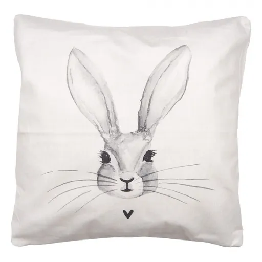 Béžový povlak na polštář s hlavou králíka a srdíčkem - 45*45cm Clayre & Eef