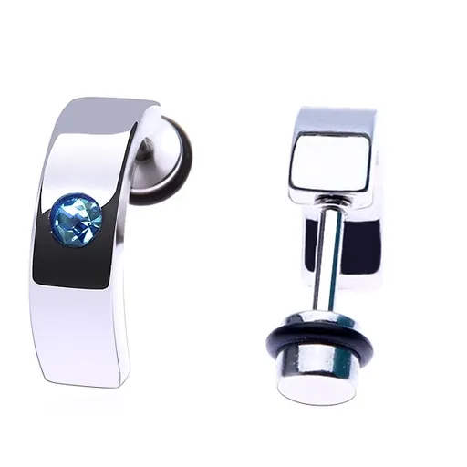 Nepravý plug do ucha z oceli - lesklý oblý pás se zirkonem