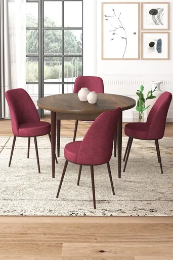 Dining Table & Chairs Set (5 Pieces) Tor - Baroque, Burgundy