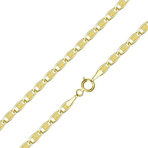 Zlatý 14K náramek - oválná očka s mřížkovým vzorem, 190 mm