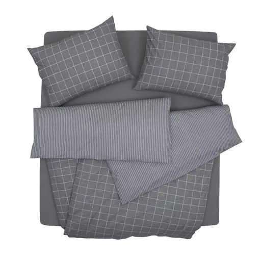SCANquilt povlečení KLASIK kostka+proužek šedá 140 x 200/70 x 90 cm