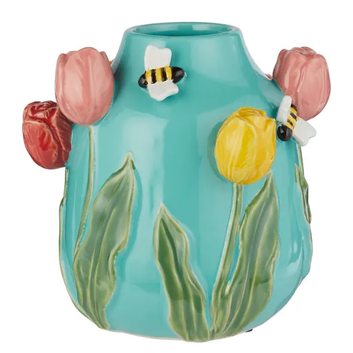 SPRING Váza včely a tulipány 21 cm - modrá