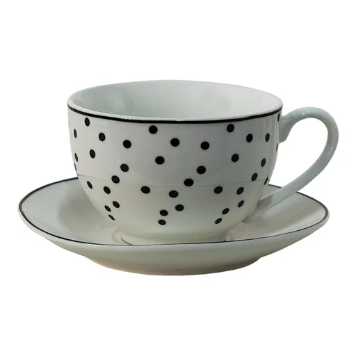 Porcelánový  šálek s podšálkem s černými puntíky Black Dot  - 238 ml Clayre & Eef