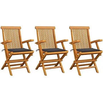 Zahradní židle s antracitovými poduškami 3 ks masivní teak, 3062514 (3062514)