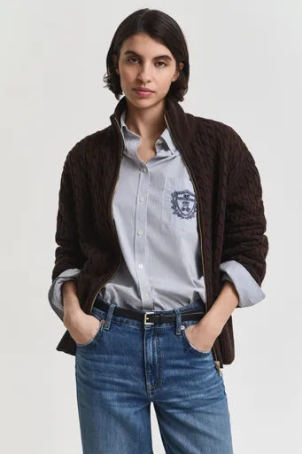 KARDIGÁN GANT CABLE KNIT ZIP CARDIGAN DEEP BROWN