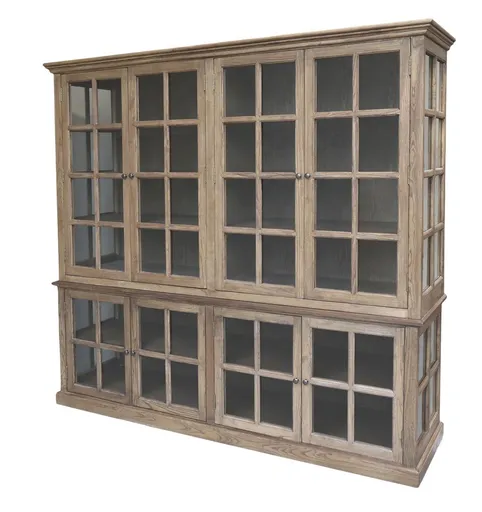 Přírodní antik dřevěná knihovna / vitrína s policemi Marseille - 220*55*195cm Chic Antique