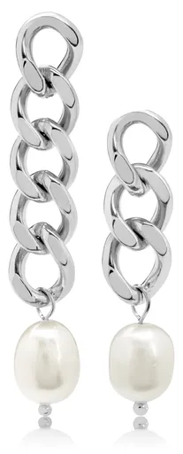 Troli Asymetrické ocelové náušnice s pravými barokními perlami VAAXF344S