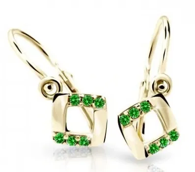 Cutie Jewellery Čtvercové dětské náušnice ze žlutého zlata C2268-10-X-1 zelená