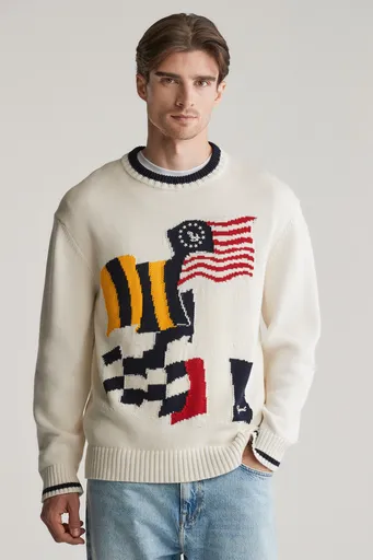 SVETR GANT FLAG INTARSIA COTTON C-NECK EGGSHELL