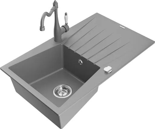 MEXEN/S Cesar granitový dřez 1-miska s odkapávačem včetně baterie Carla, šedá 6514-71-670700-71