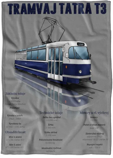 Deka Tramvaj T3 – modrá (Podšití beránkem: NE)